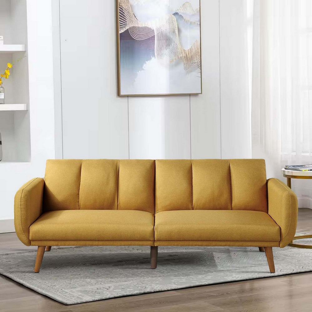 Adjustable Upholstered Sofa with Track Armrests and Angled Legs Yellow By Casagear Home BM233093