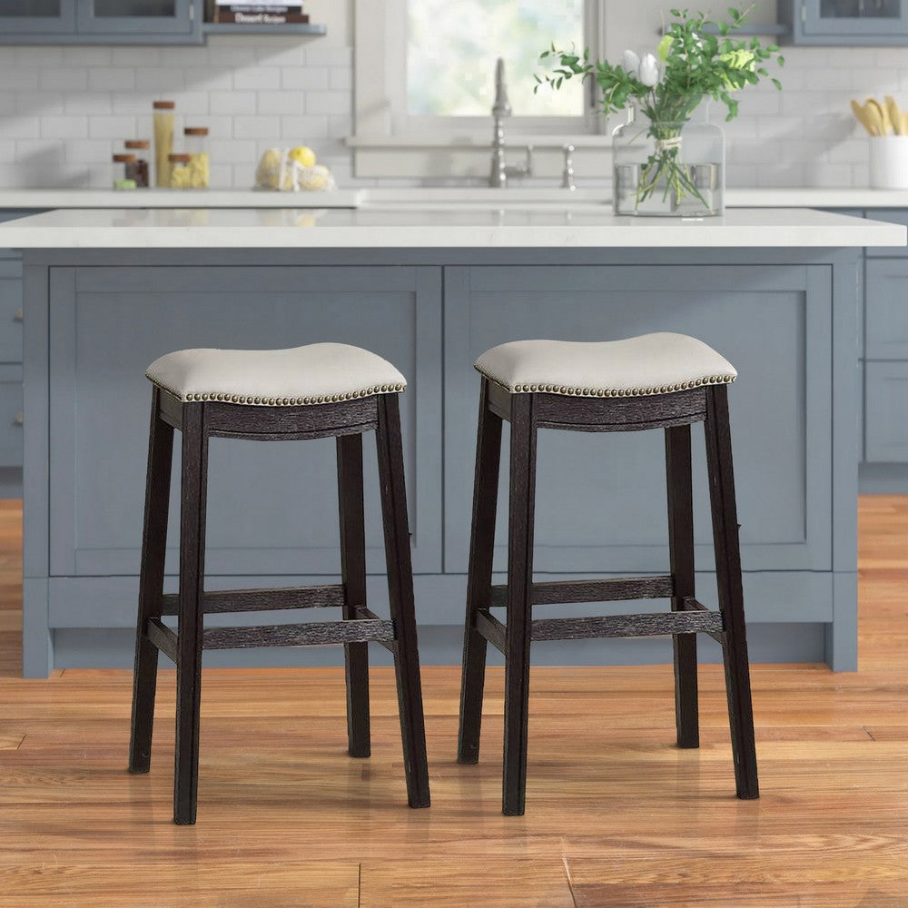 29 Inch Wooden Bar Stool with Upholstered Cushion Seat Set of 2 Gray and Black By Casagear Home BM233105