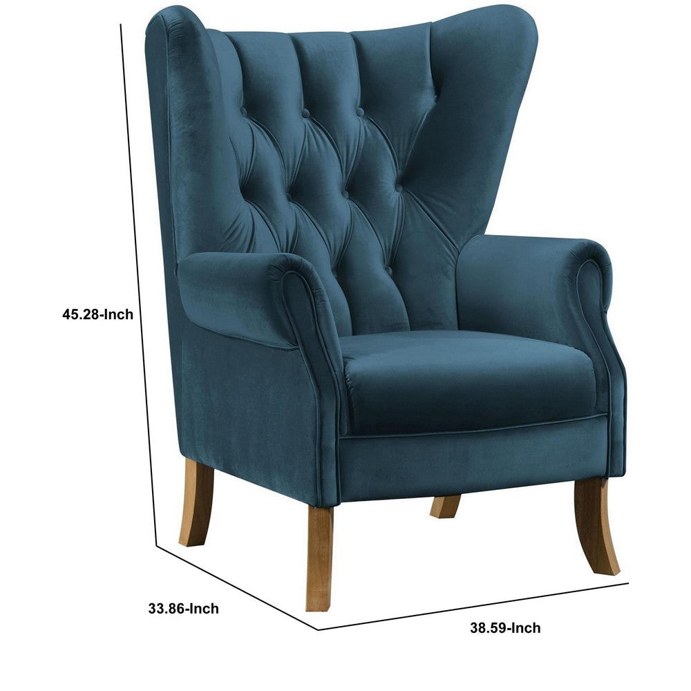 Transitional Style Wooden Accent Chair with Button Tufting Azure Blue By Casagear Home BM233126