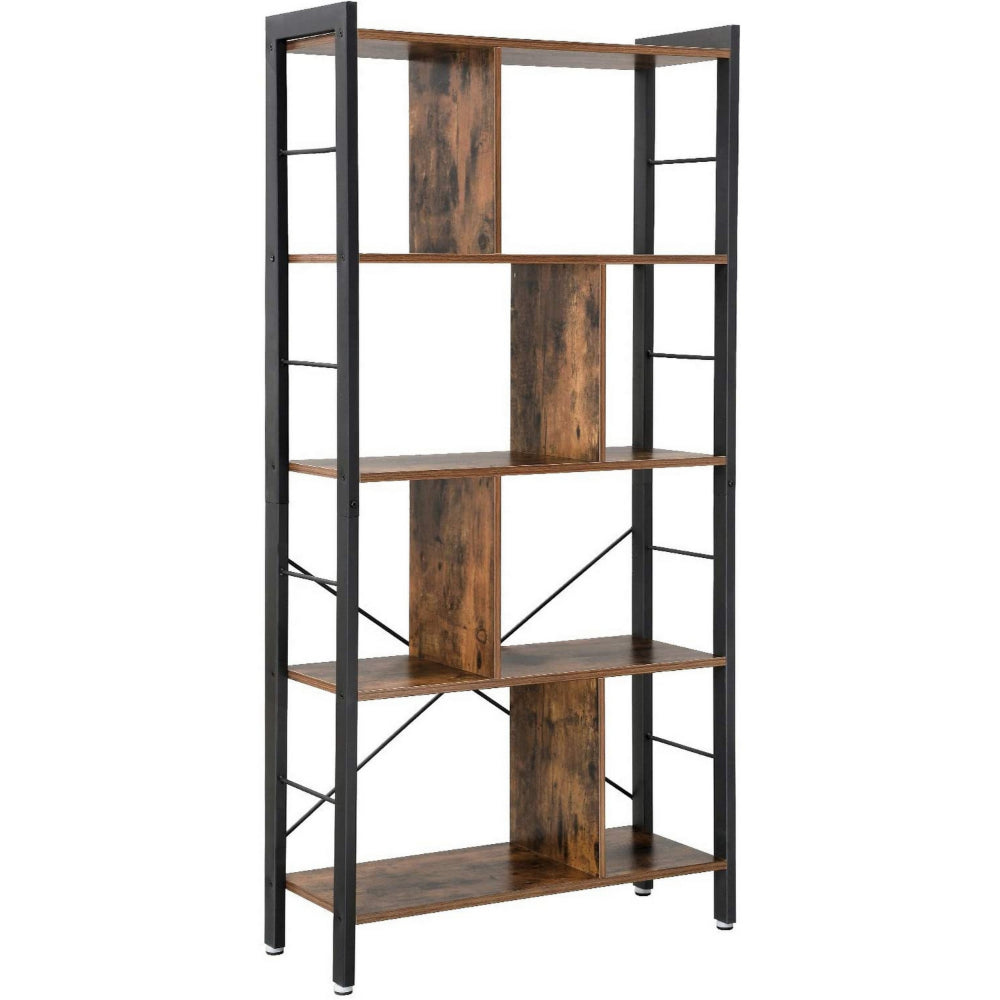 4 Tier Wood and Metal Bookcase with Crossbars Brown and Black By Casagear Home BM233143