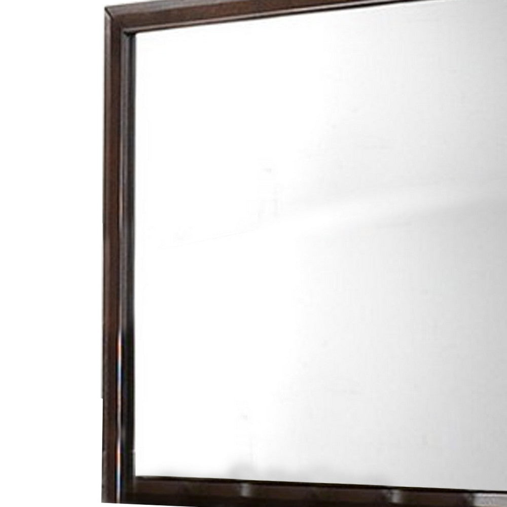 Wooden Rectangular Mirror with Molded Details Brown By Casagear Home BM233160