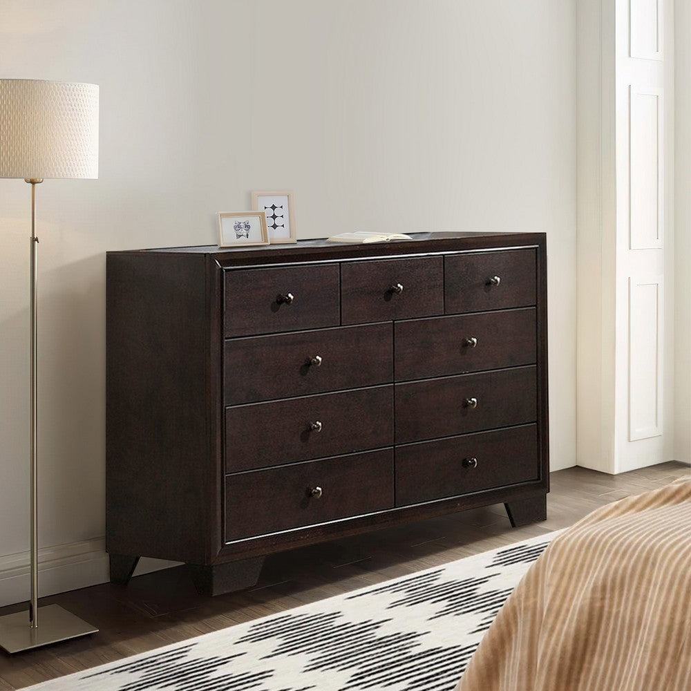 Wooden Dresser with 9 Spacious Drawers Brown By Casagear Home BM233161