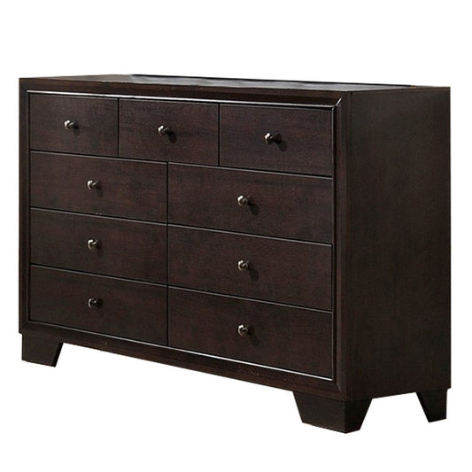 Wooden Dresser with 9 Spacious Drawers, Brown By Casagear Home