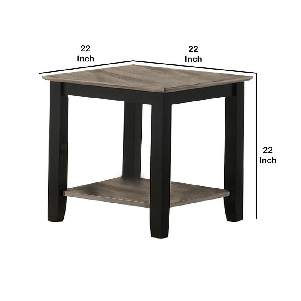 Wooden End Table with One Open Shelf Black and Gray By Casagear Home BM233171