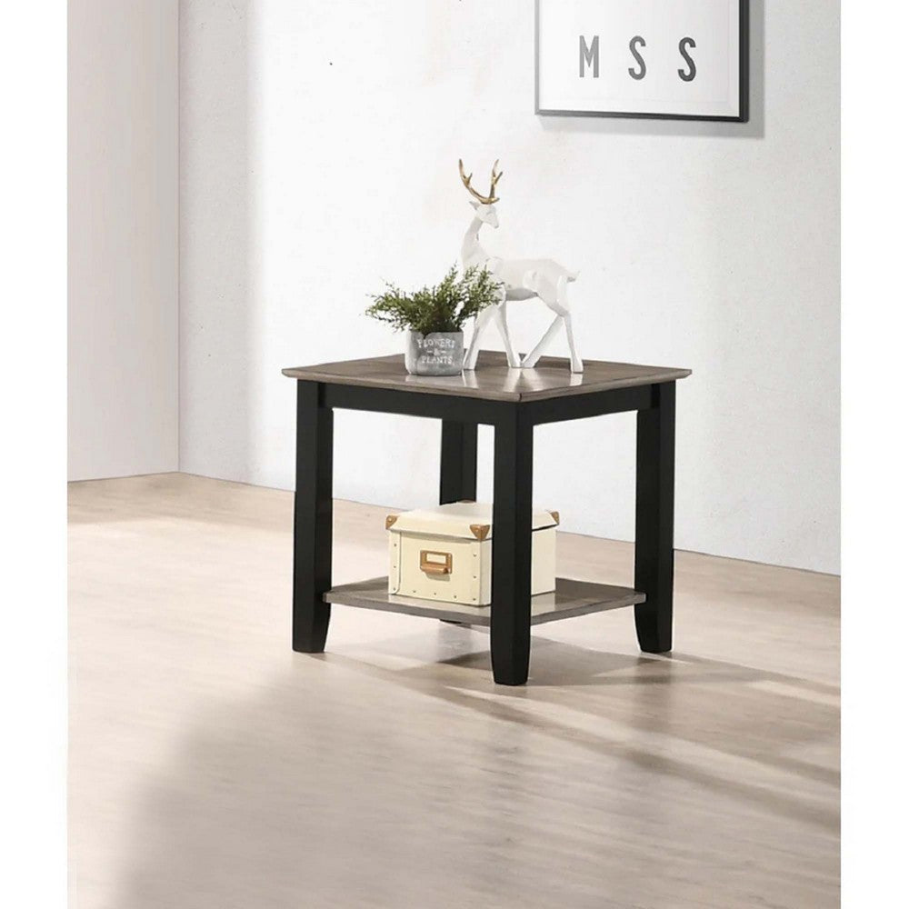 Wooden End Table with One Open Shelf, Black and Gray By Casagear Home