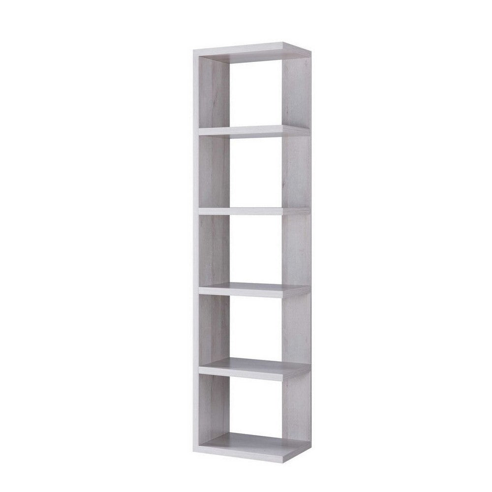 71 Inch Wooden Open Back Display Cabinet with 5 Shelves, White By Casagear Home