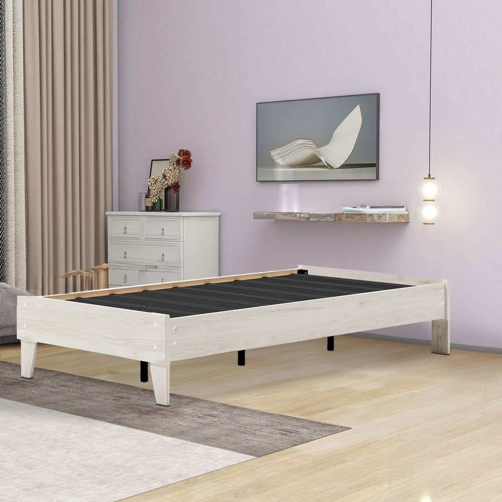 Wooden Twin Platform Bed with Grains Off White By Casagear Home BM233200