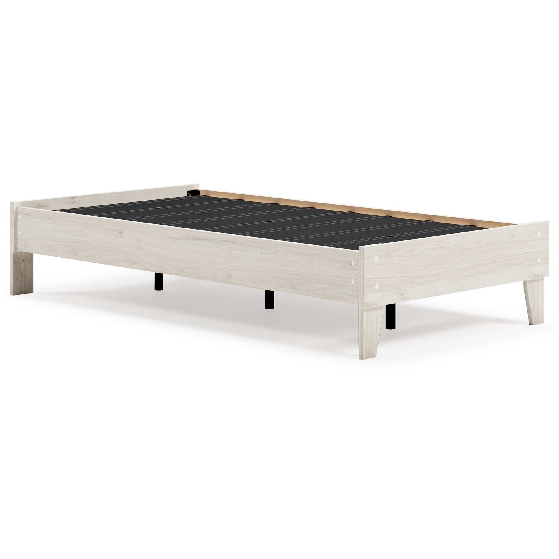 Wooden Twin Platform Bed with Grains, Off White By Casagear Home