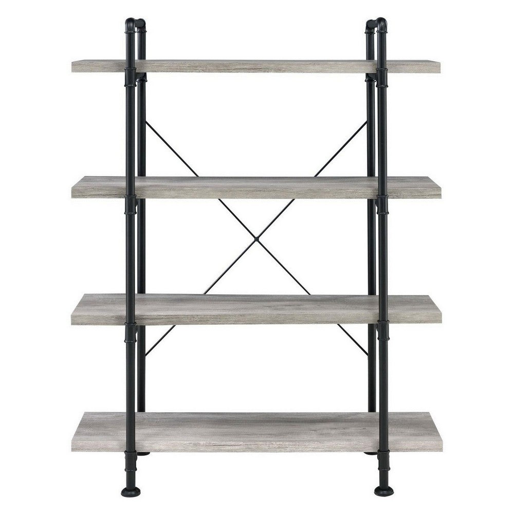 56 Inch 4 Tier Metal and Wooden Bookcase Black and Gray By Casagear Home BM233213