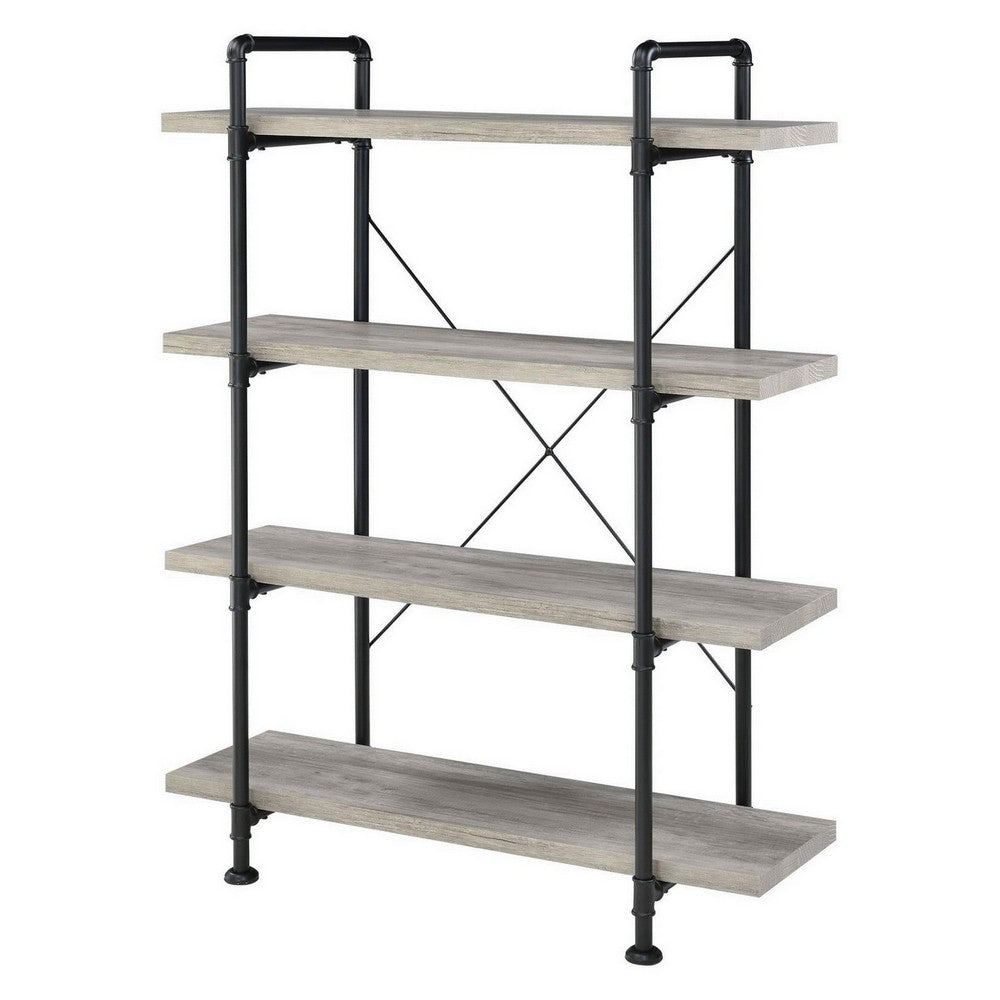 56 Inch 4 Tier Metal and Wooden Bookcase Black and Gray By Casagear Home BM233213