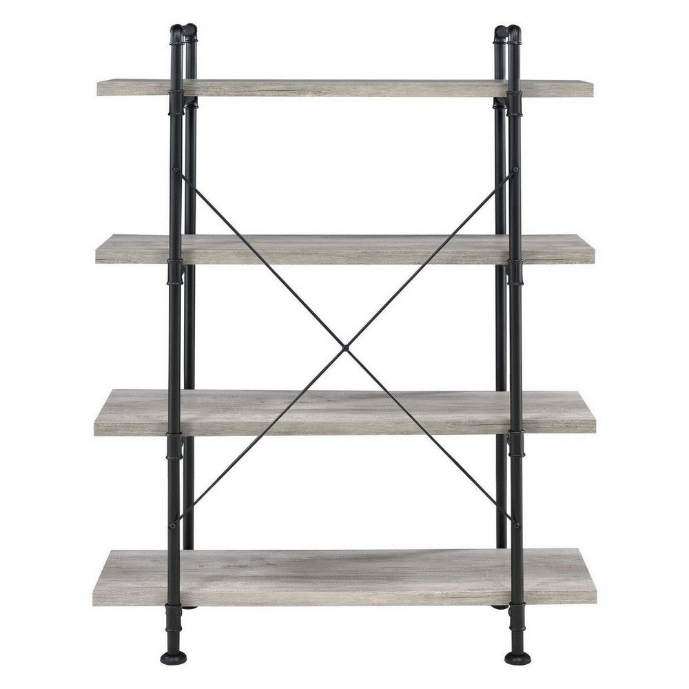 56 Inch 4 Tier Metal and Wooden Bookcase Black and Gray By Casagear Home BM233213