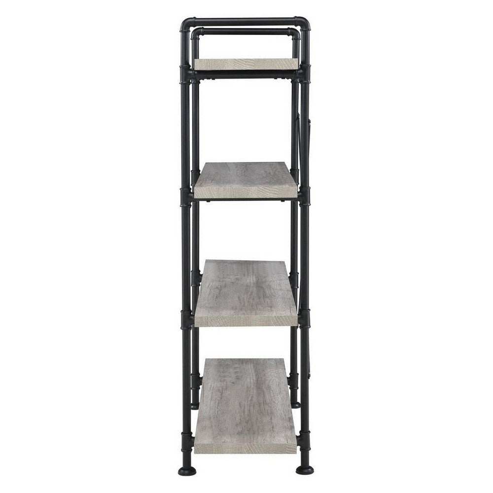 56 Inch 4 Tier Metal and Wooden Bookcase Black and Gray By Casagear Home BM233213