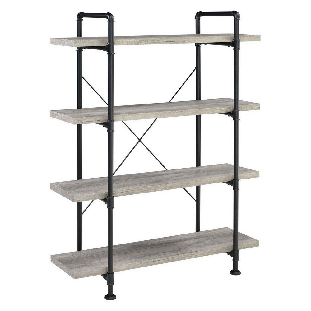 56 Inch 4 Tier Metal and Wooden Bookcase Black and Gray By Casagear Home BM233213