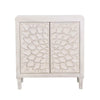 2 Door Wooden Accent Cabinet with Floral Carving, Distressed Whitewash By Casagear Home