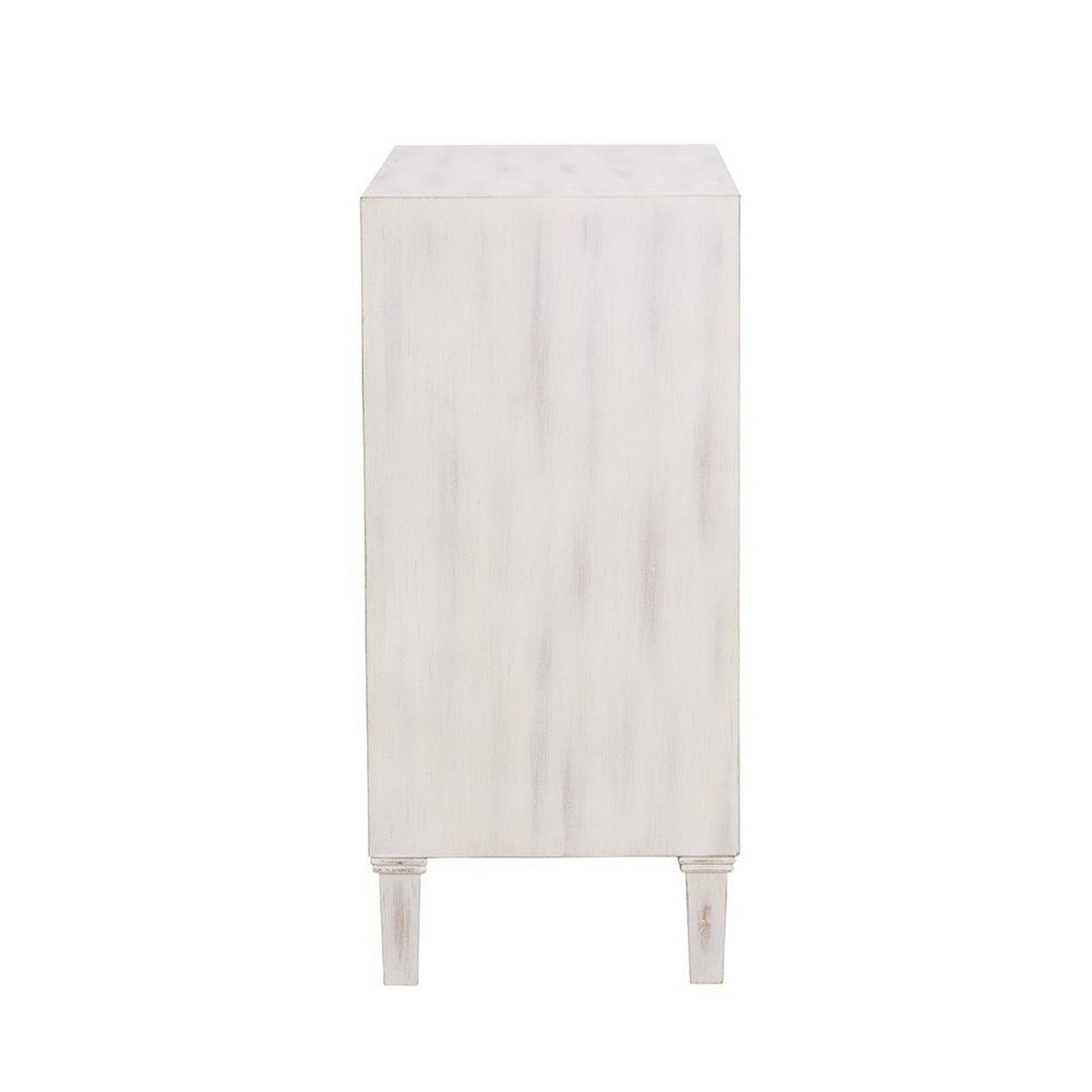 2 Door Wooden Accent Cabinet with Floral Carving Distressed Whitewash By Casagear Home BM233234