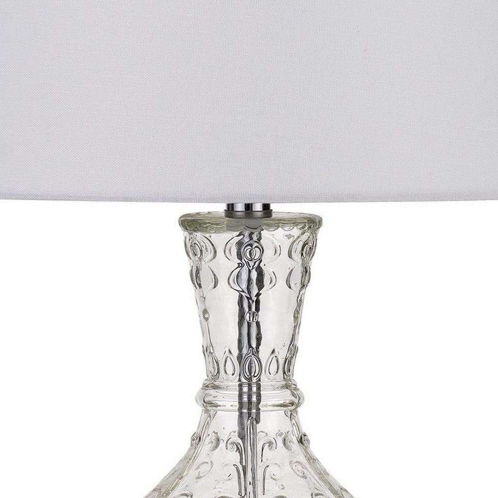 150 Watt Textured Glass Base Table Lamp White and Clear By Casagear Home BM233332