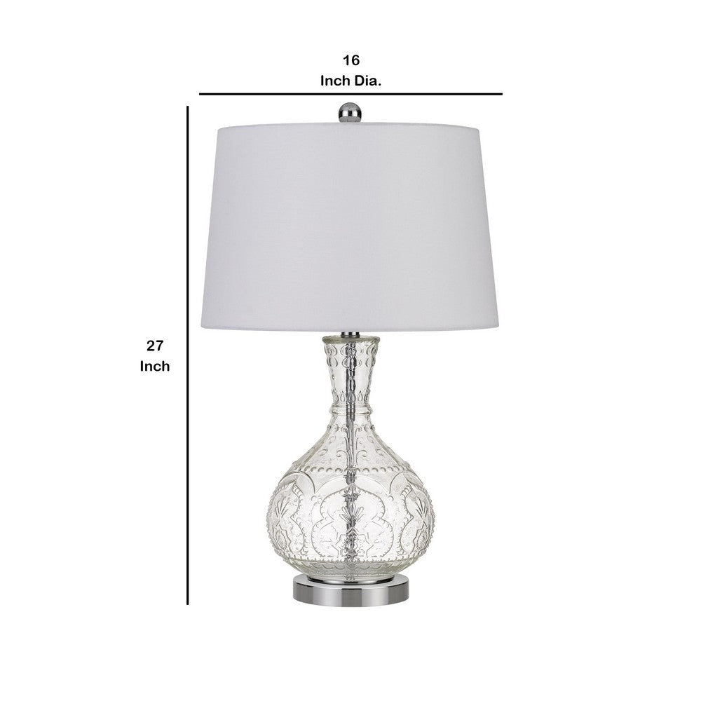 150 Watt Textured Glass Base Table Lamp White and Clear By Casagear Home BM233332