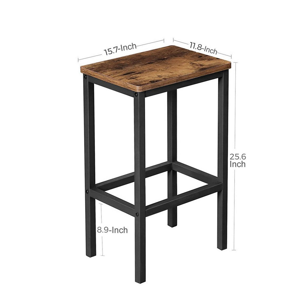 25.6 Inches Bar Stool with Wooden Seat Set of 2 Brown and Black By Casagear Home BM233377