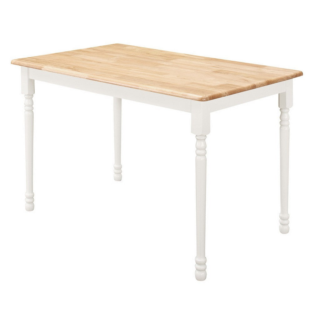 Cottage Style Dining Table with Turned Legs, Natural Brown and White By Casagear Home