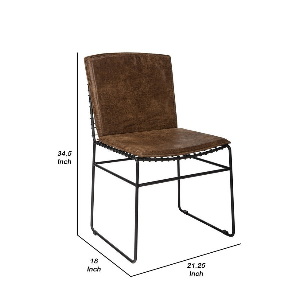 Grid Metal Leatherette Side Chairs with Sled Base Set of 2 Brown and Black By Casagear Home BM233508