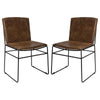 Grid Metal Leatherette Side Chairs with Sled Base, Set of 2, Brown and Black By Casagear Home