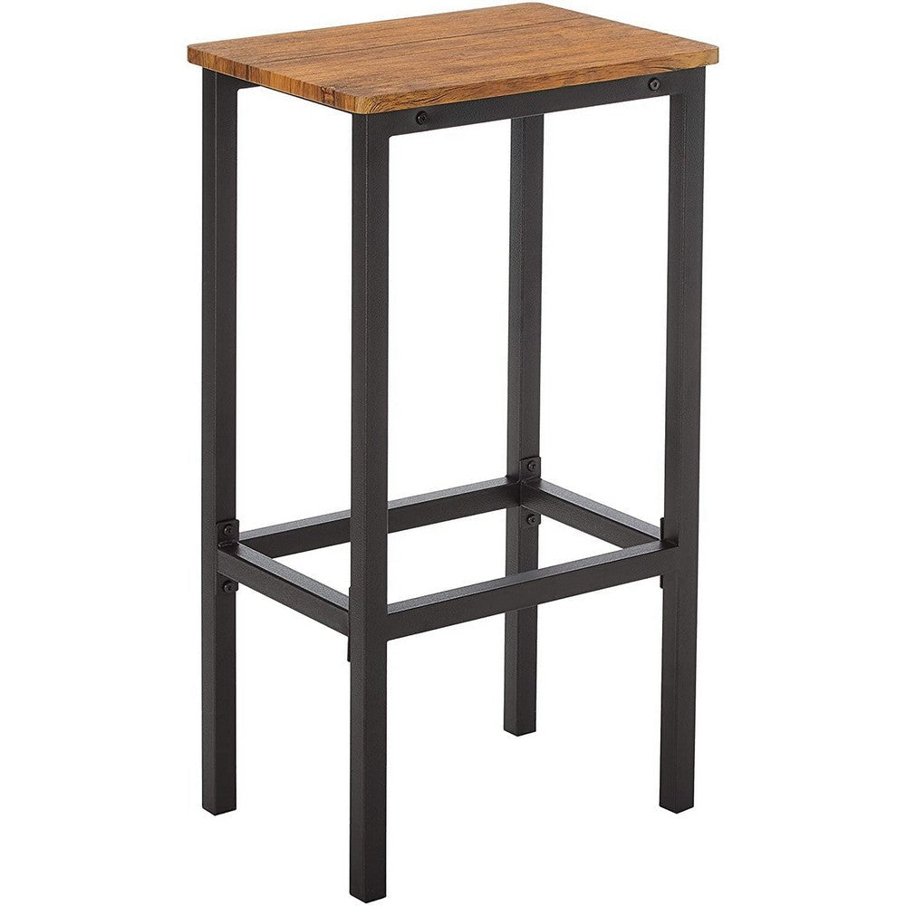 5 Piece Wooden Bar Table and Bar Stools with Metal Legs Brown and Black By Casagear Home BM233512