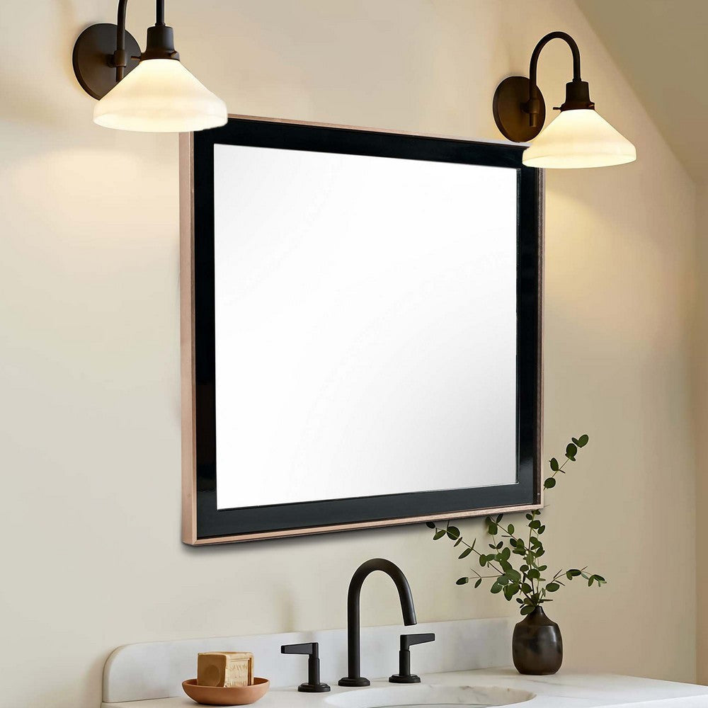 Dual Tone Stainless Steel Frame Wall Mirror, Black and Gold By Casagear Home