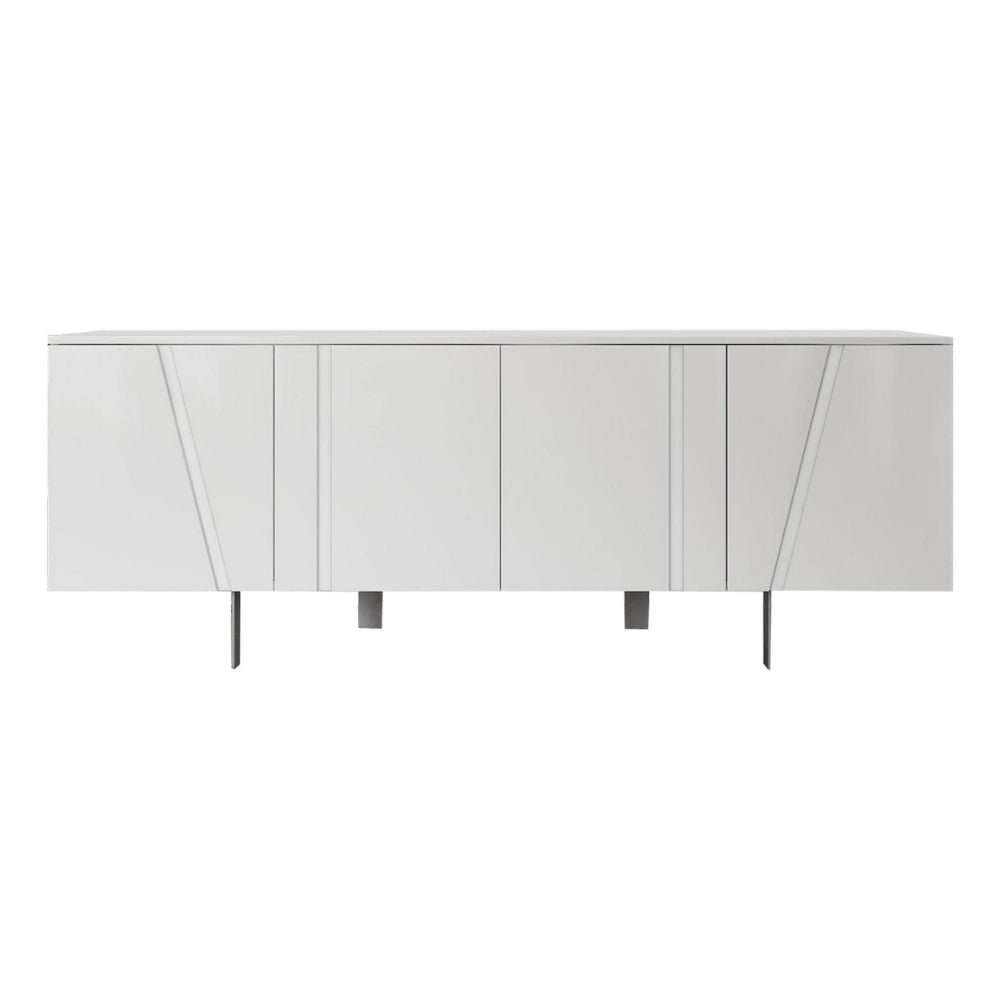 75 Inch 4 Doors Modern Buffet Server Geometric Front Metal Legs White By Casagear Home BM233632