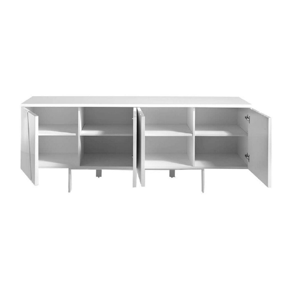 75 Inch 4 Doors Modern Buffet Server Geometric Front Metal Legs White By Casagear Home BM233632