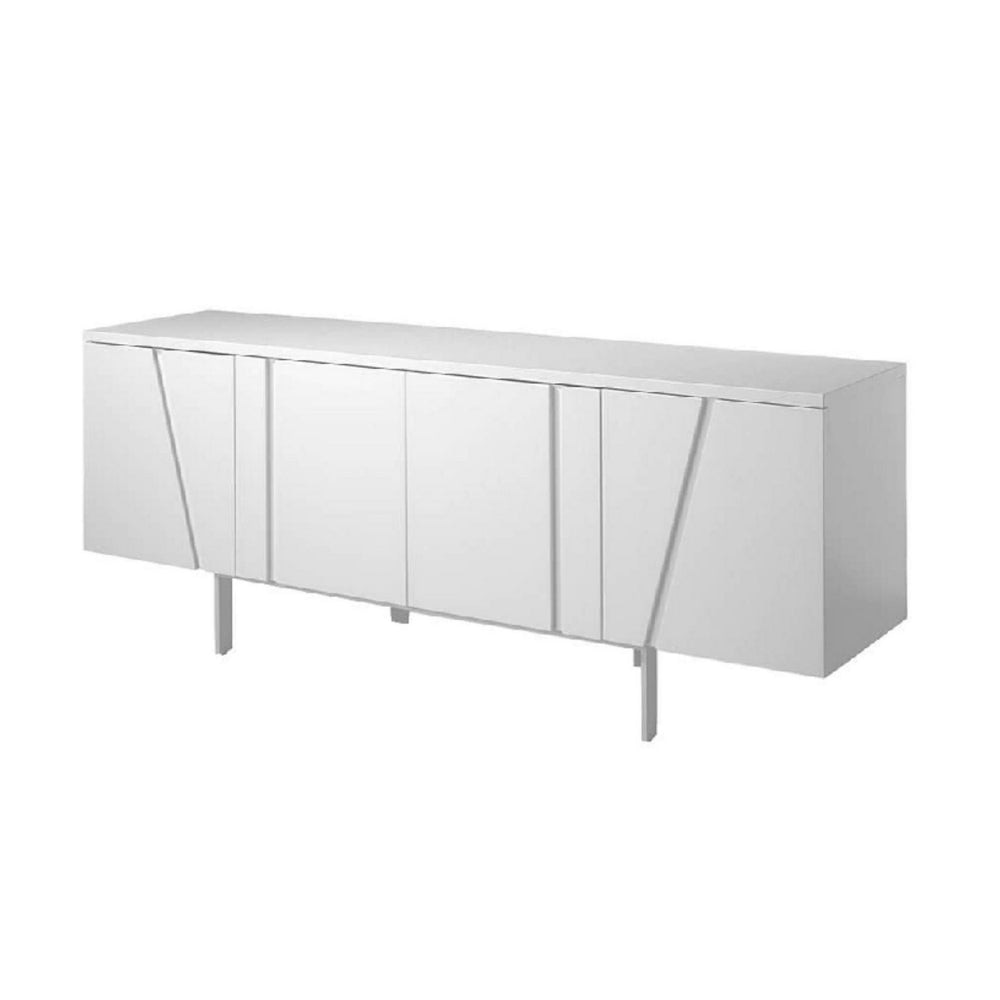 75 Inch 4 Doors Modern Buffet Server Geometric Front Metal Legs White By Casagear Home BM233632