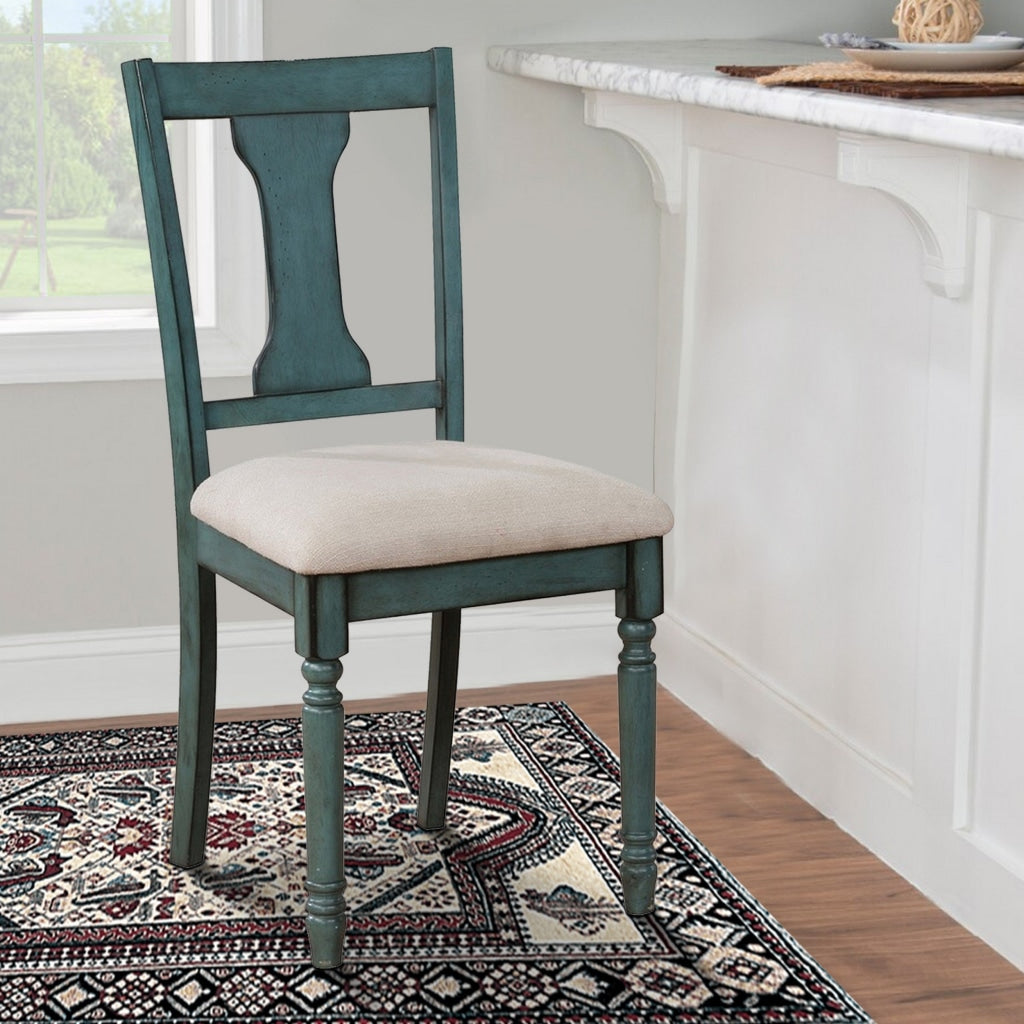 Wooden Side Chair with Open Chiseled Design Back, Set of 2, Blue By Linon Home DÃ©cor