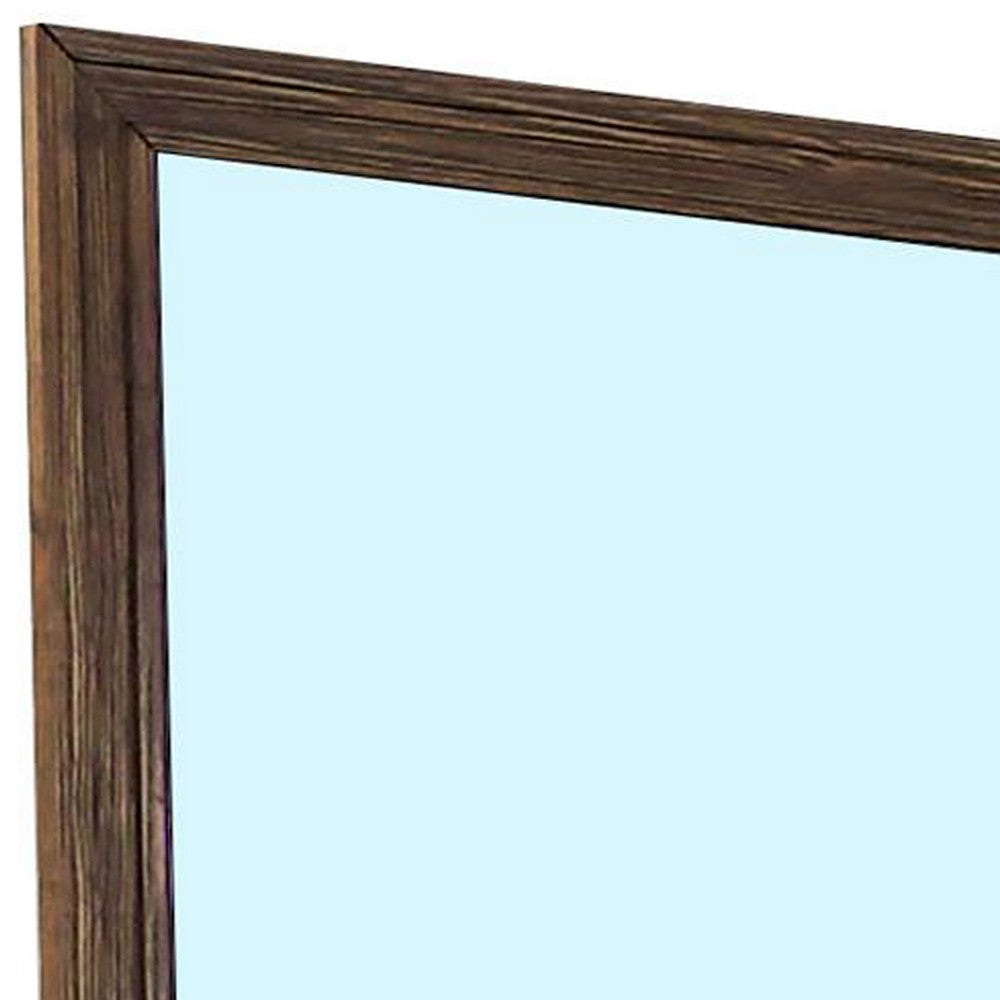 39 Inch Mirror with Rectangular Wooden Frame Brown By Casagear Home BM233765