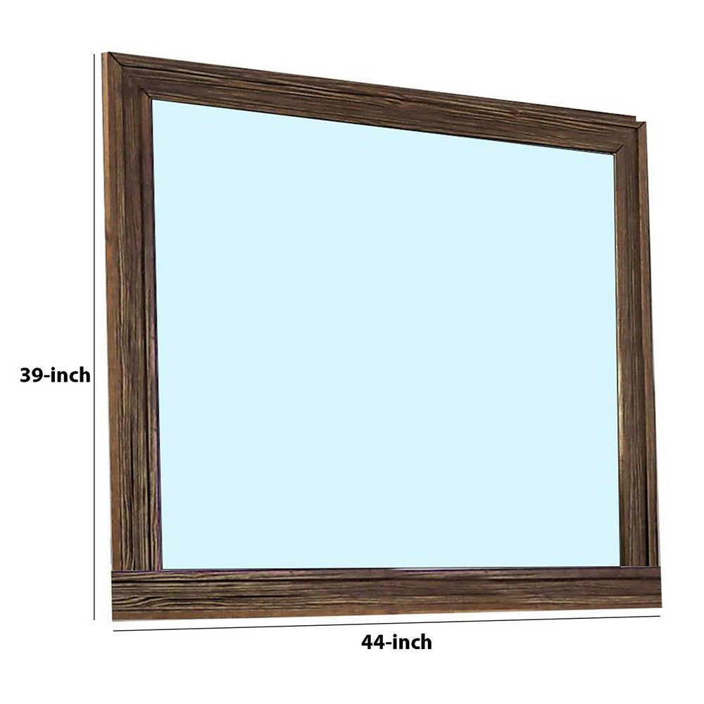 39 Inch Mirror with Rectangular Wooden Frame Brown By Casagear Home BM233765