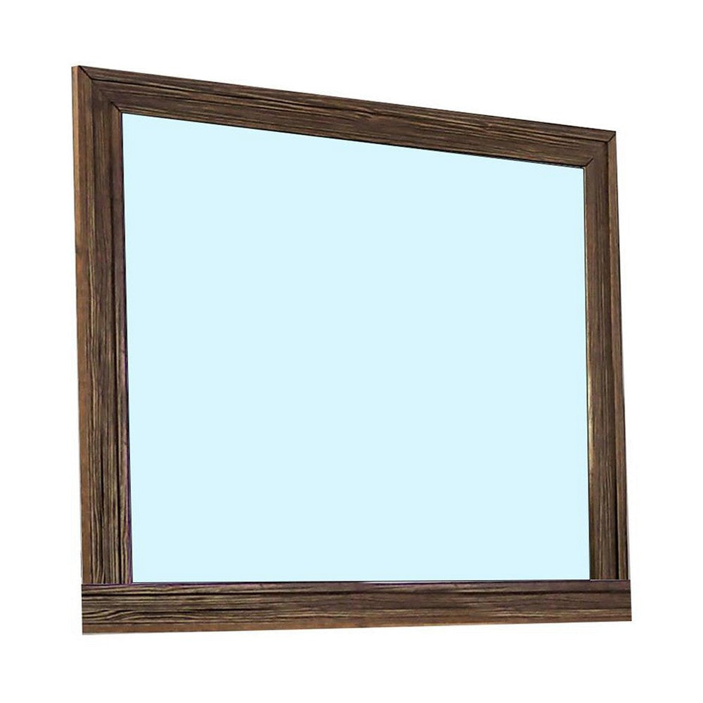 39 Inch Mirror with Rectangular Wooden Frame, Brown By Casagear Home