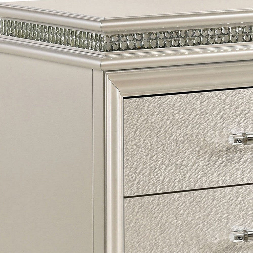 2 Drawer Nightstand with Acrylic Feet and Crystal Accents Silver By Casagear Home BM233784