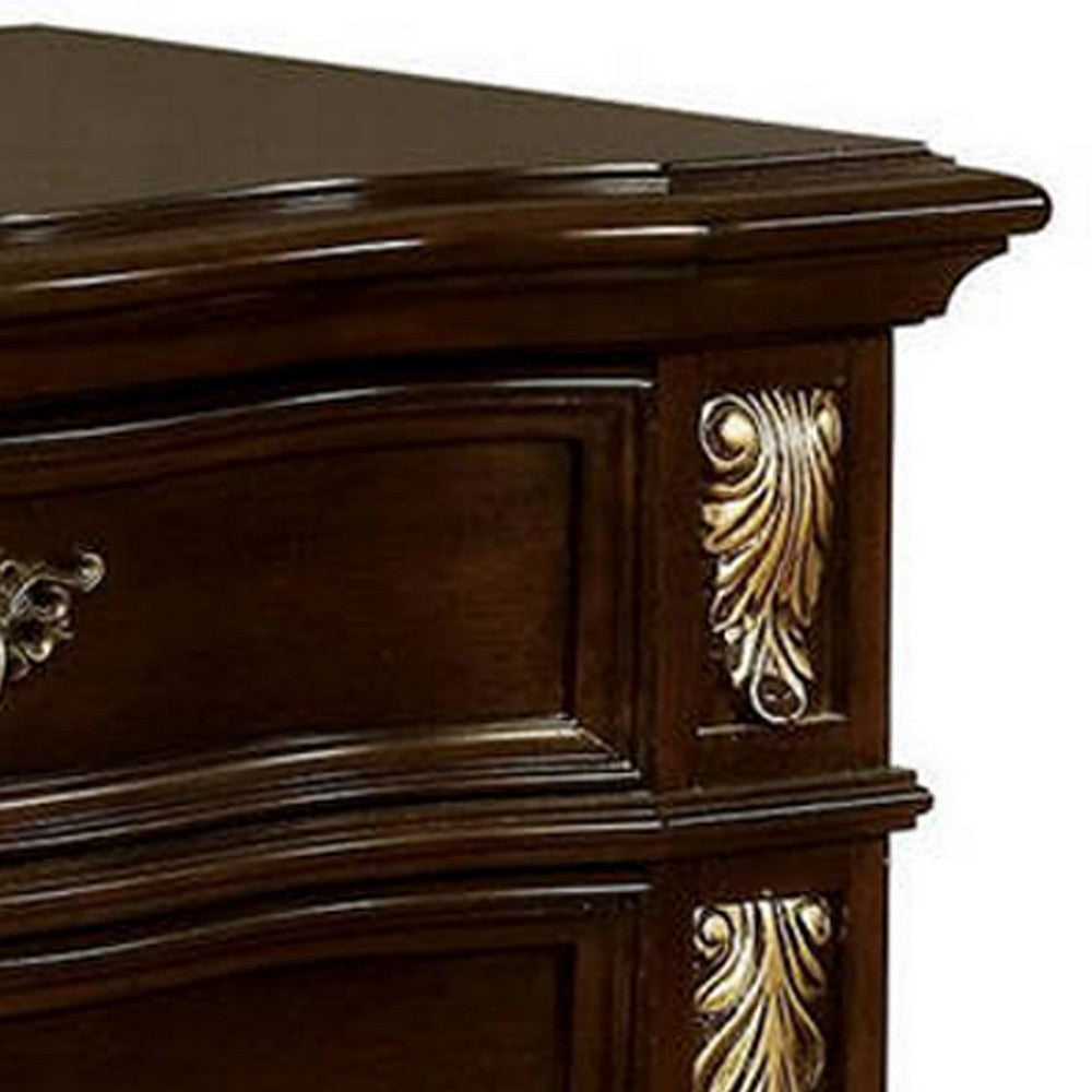 3 Drawer Wooden Nightstand with Decorative Accent and USB Plugin Brown By Casagear Home BM233789