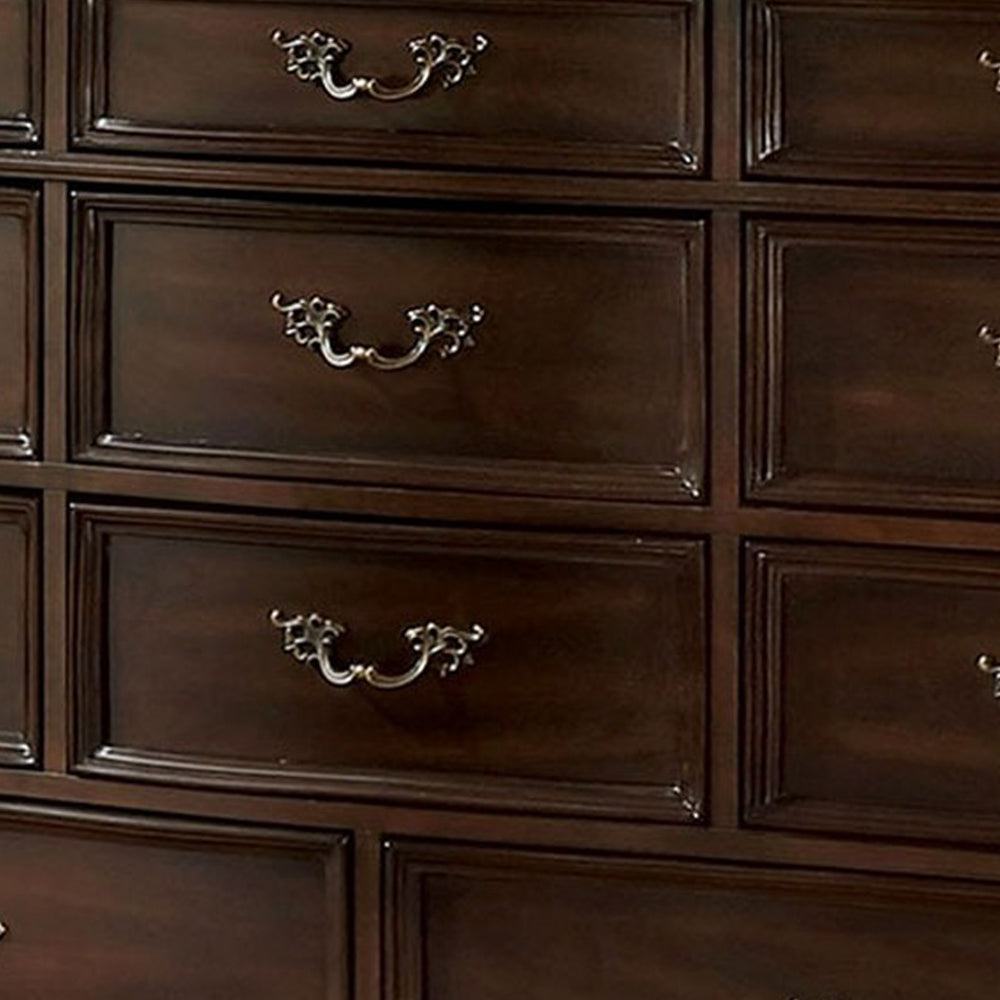 66.75 Inches 11 Drawer Dresser with Carved Details Brown By Casagear Home BM233821