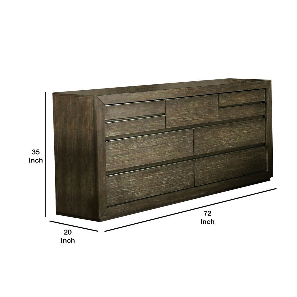 72 Inches 9 Drawer Wooden Dresser with Recessed Pulls Brown By Casagear Home BM233822