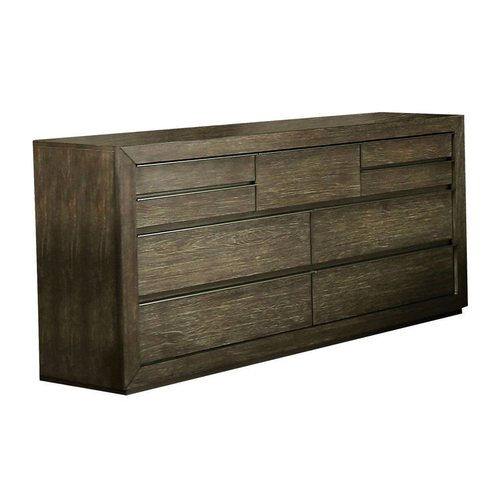 72 Inches 9 Drawer Wooden Dresser with Recessed Pulls, Brown By Casagear Home