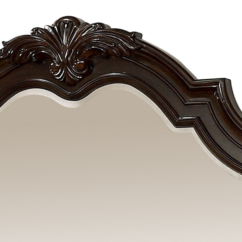 Traditional Style Mirror with Carved Details and Crown Top Brown By Casagear Home BM233868