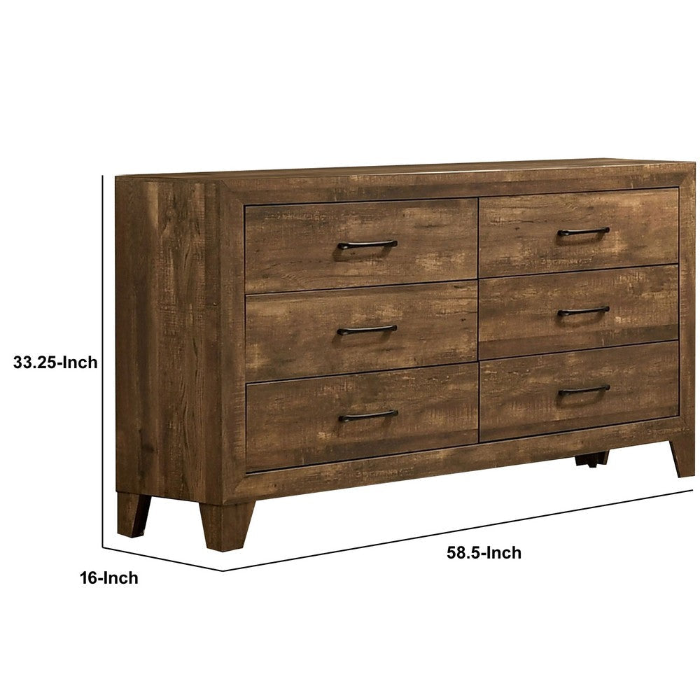 Wooden Dresser with Six Drawers and Bracket Feet Brown By Casagear Home BM233873