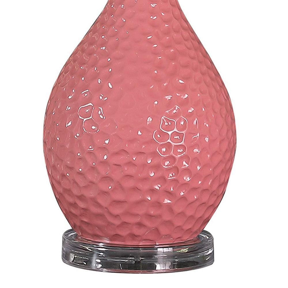 Pin Bowl Design Metal Table Lamp with Hammered Pattern Pink By Casagear Home BM233920