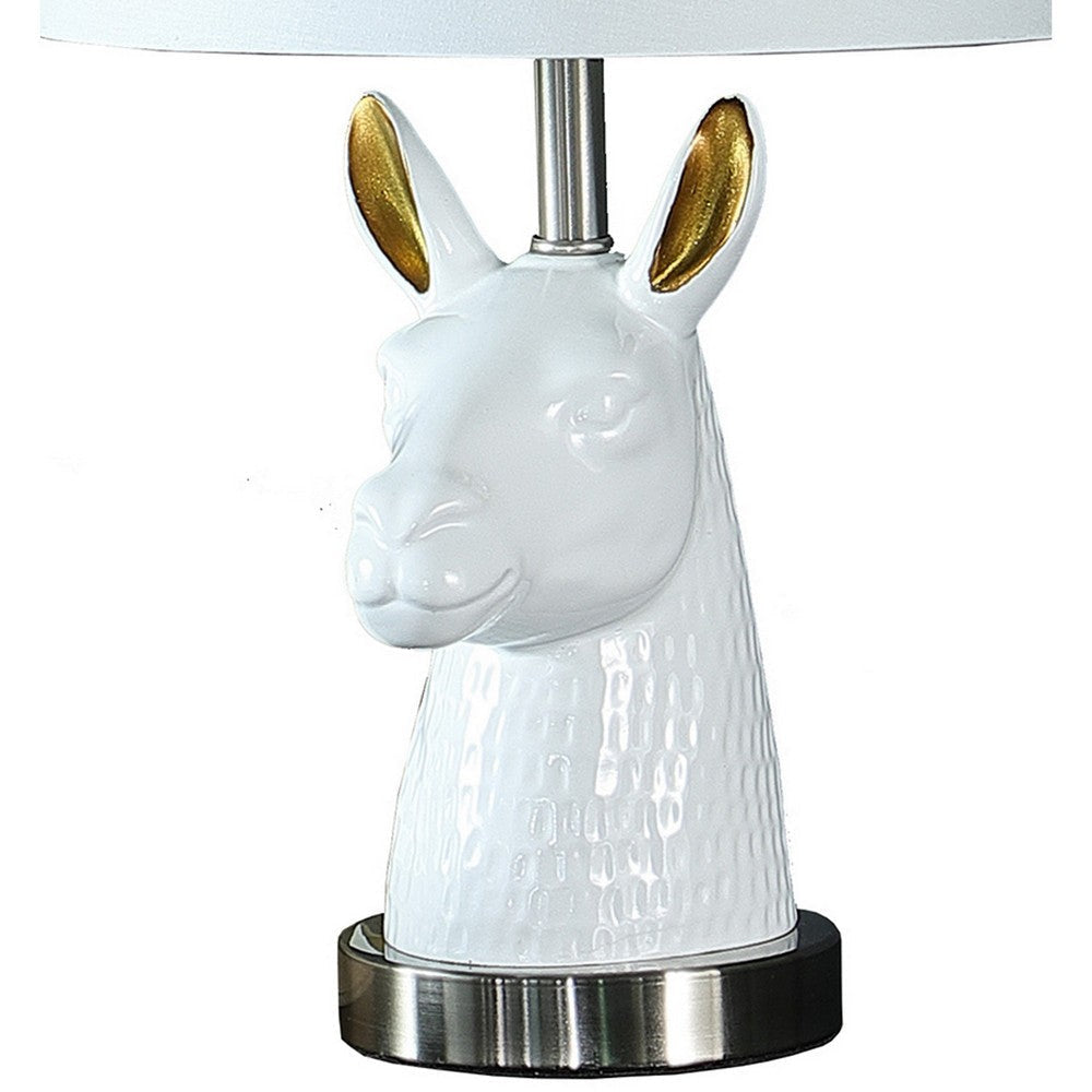 Metal Table Lamp with Llama Animal Head White By Casagear Home BM233935