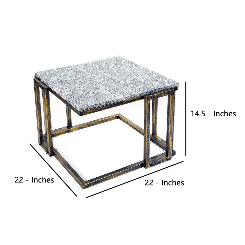 22 Inch Granite Top Plant Stand Cast Iron Frame Gray Black Gold By Casagear Home BM233956