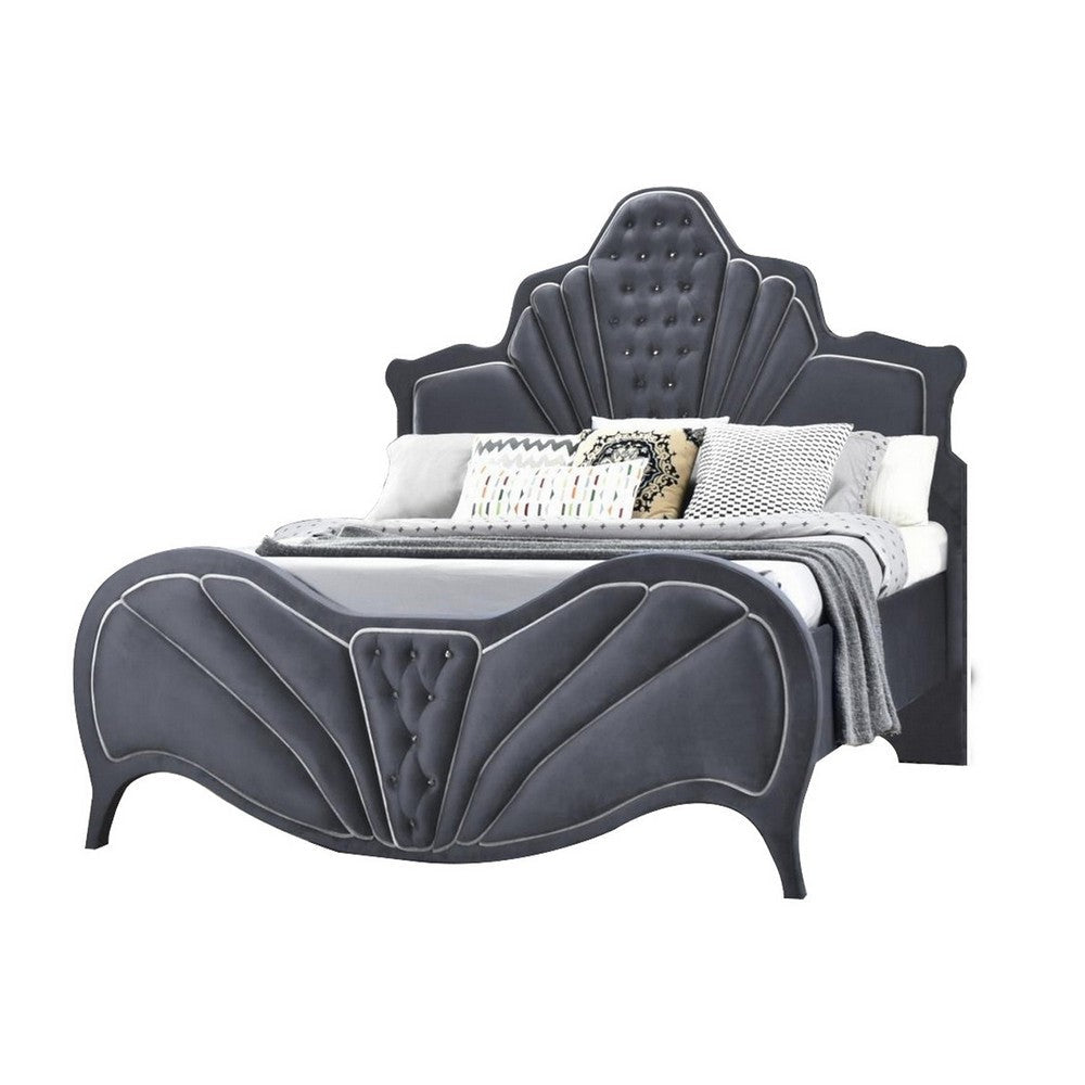 Velvet Upholstered Channel Tufted Eastern King Bed, Gray By Casagear Home