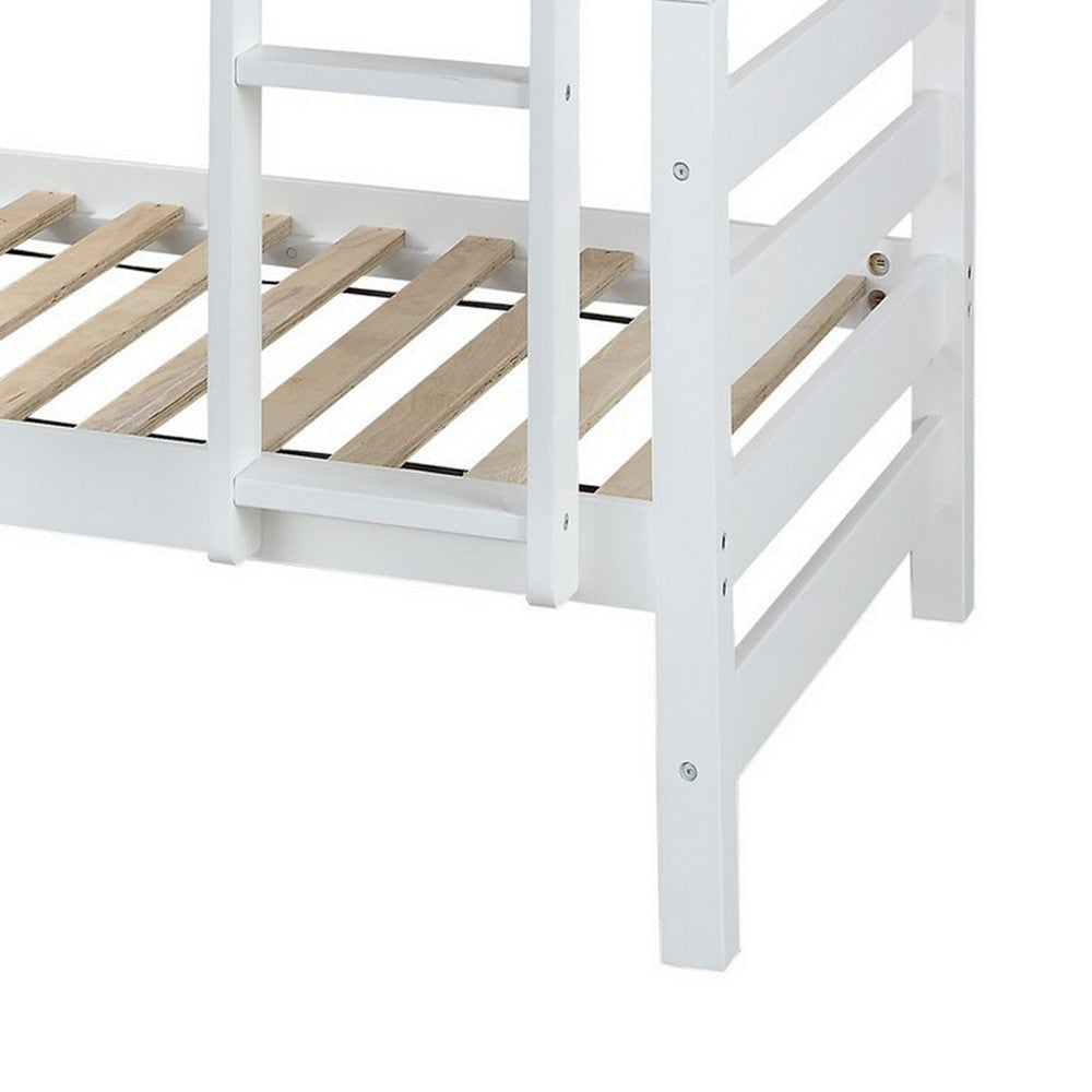 Wooden Twin Over Twin Bunk Bed with Attached Ladder White By Casagear Home BM235360