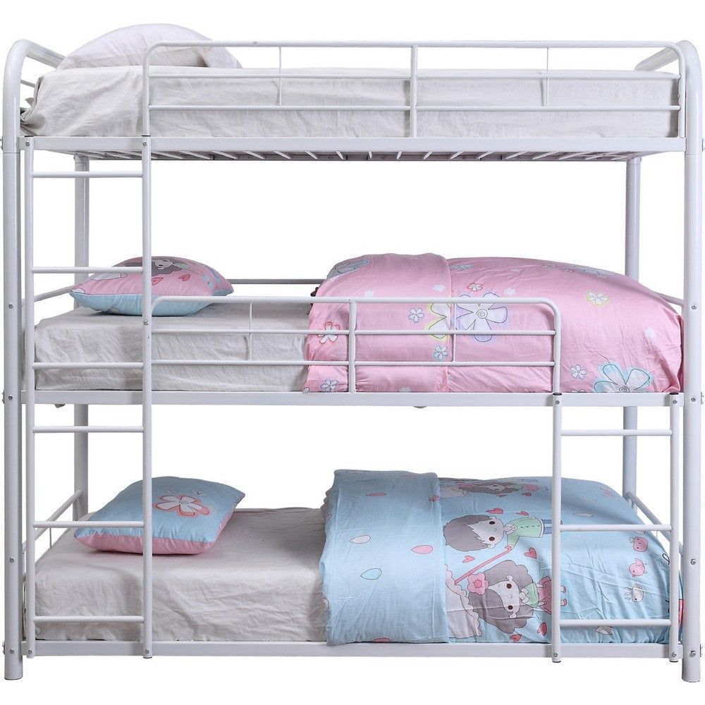 3 Tier Industrial Style Full Size Metal Bunk Bed White By Casagear Home BM235362