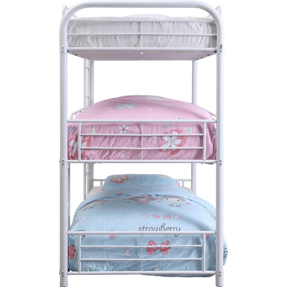 3 Tier Industrial Style Full Size Metal Bunk Bed White By Casagear Home BM235362