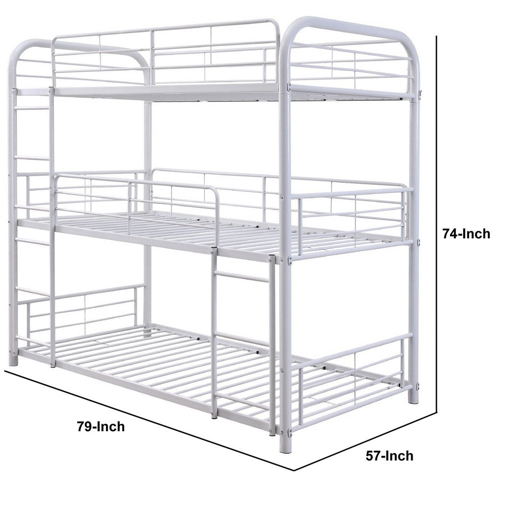 3 Tier Industrial Style Full Size Metal Bunk Bed White By Casagear Home BM235362