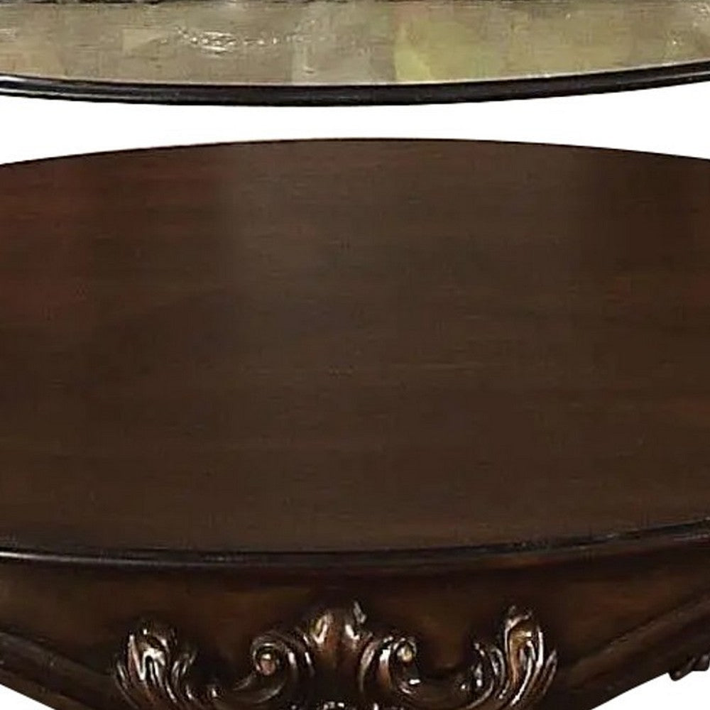 Curved Glass Top Coffee Table with Open Shelf Brown By Casagear Home BM235386